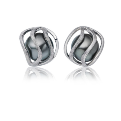 Käfigohrringe in Weißgold mit Perle